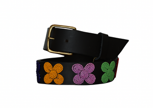 TKC Flower Power Wide  Belt Brown Leather & Brass Buckle
