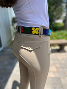 Flower Power Wide  Belt Black Leather & Silver Buckle