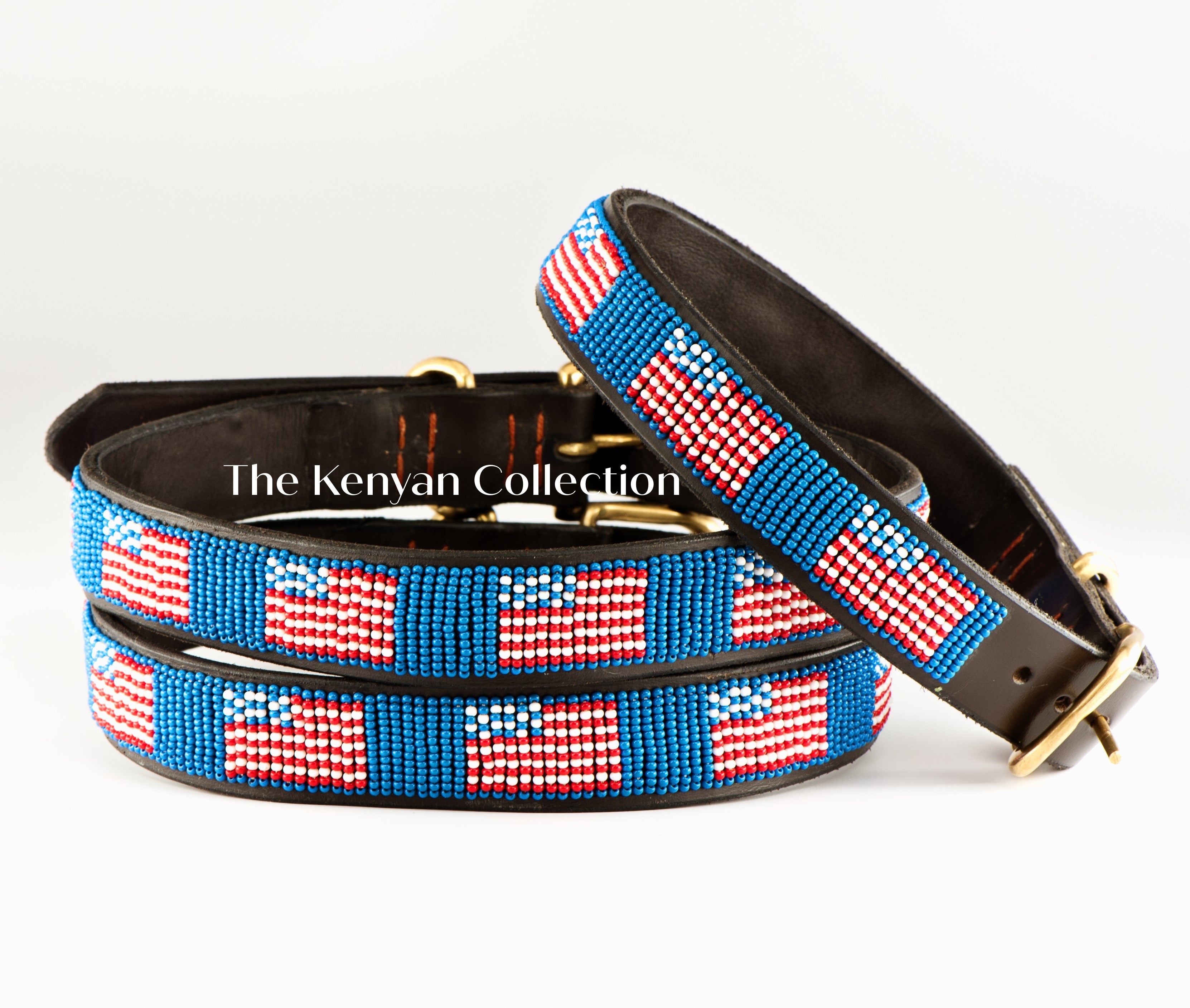 Kenya Leather Belt With Flag Colors- Hand Beaded - Vintage - Size  XL  EUC Handmade Beaded Tribal Kenya Maasai Logo Emblem Leather Belt  main image 3