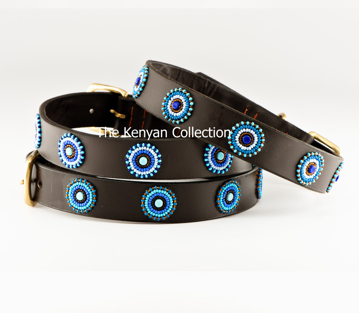 "Blue/Brown Circles" Beaded Dog Collar The Kenyan Collection